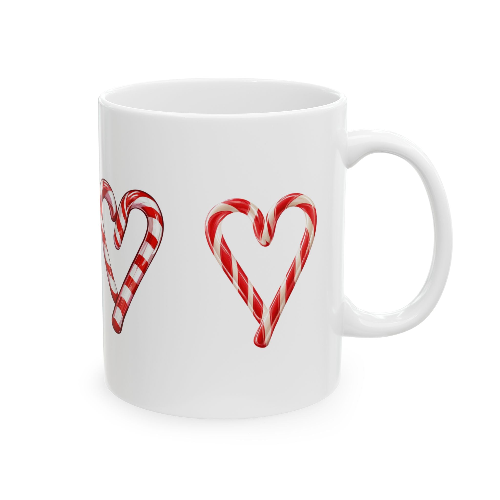 Candy Cane Heart Ceramic Mug — Holiday Christmas Coffee Cup (11oz & 15oz)