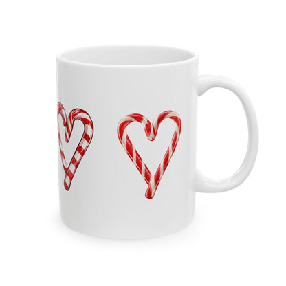 Candy Cane Heart Ceramic Mug — Holiday Christmas Coffee Cup (11oz & 15oz)