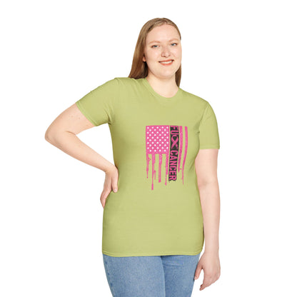 Breast Cancer Awareness Flag T-Shirt — Pink "Kick Cancer" Drip Design