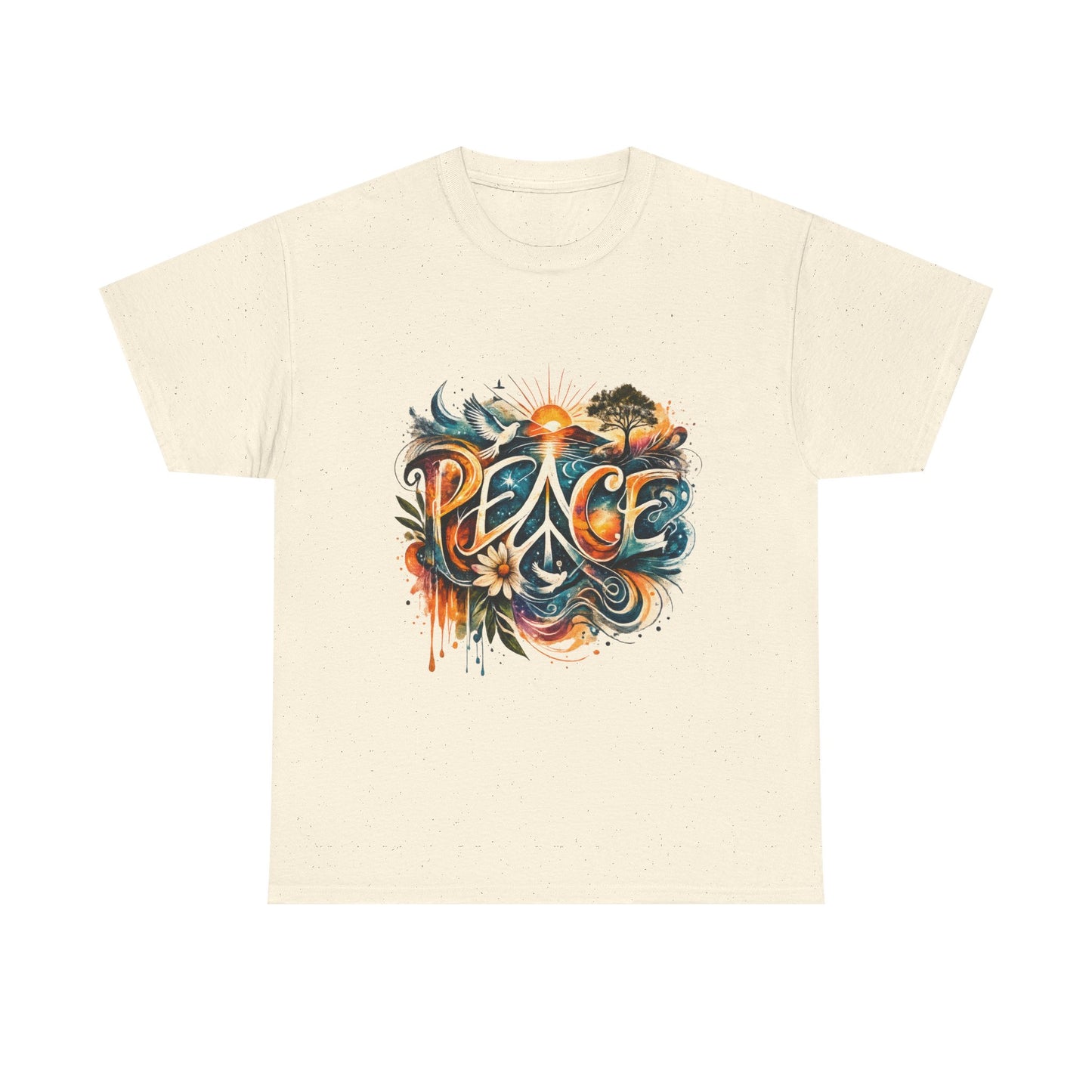 PEACE Watercolor Dove & Sunrise Shirt – Boho Groovy Typography Tee