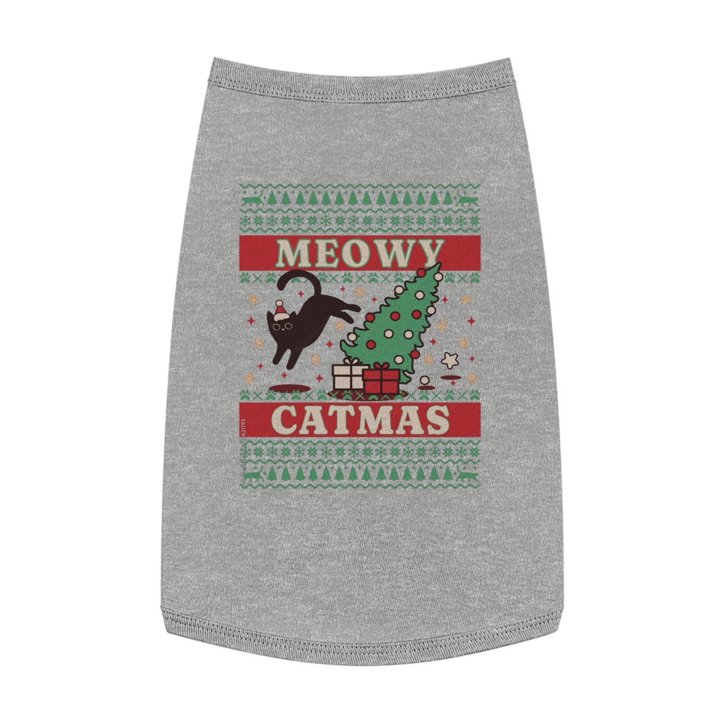 Meowy Catmas Pet Tank Top – Funny Christmas Cat/Dog Shirt for Pets