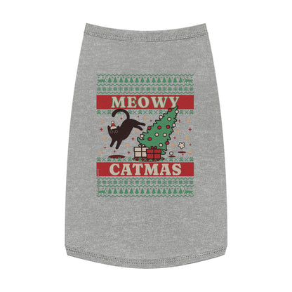 Meowy Catmas Pet Tank Top – Funny Christmas Cat/Dog Shirt for Pets