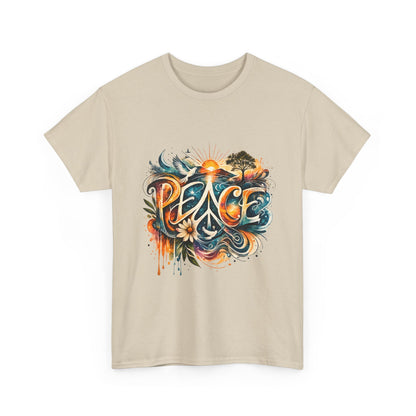 PEACE Watercolor Dove & Sunrise Shirt – Boho Groovy Typography Tee