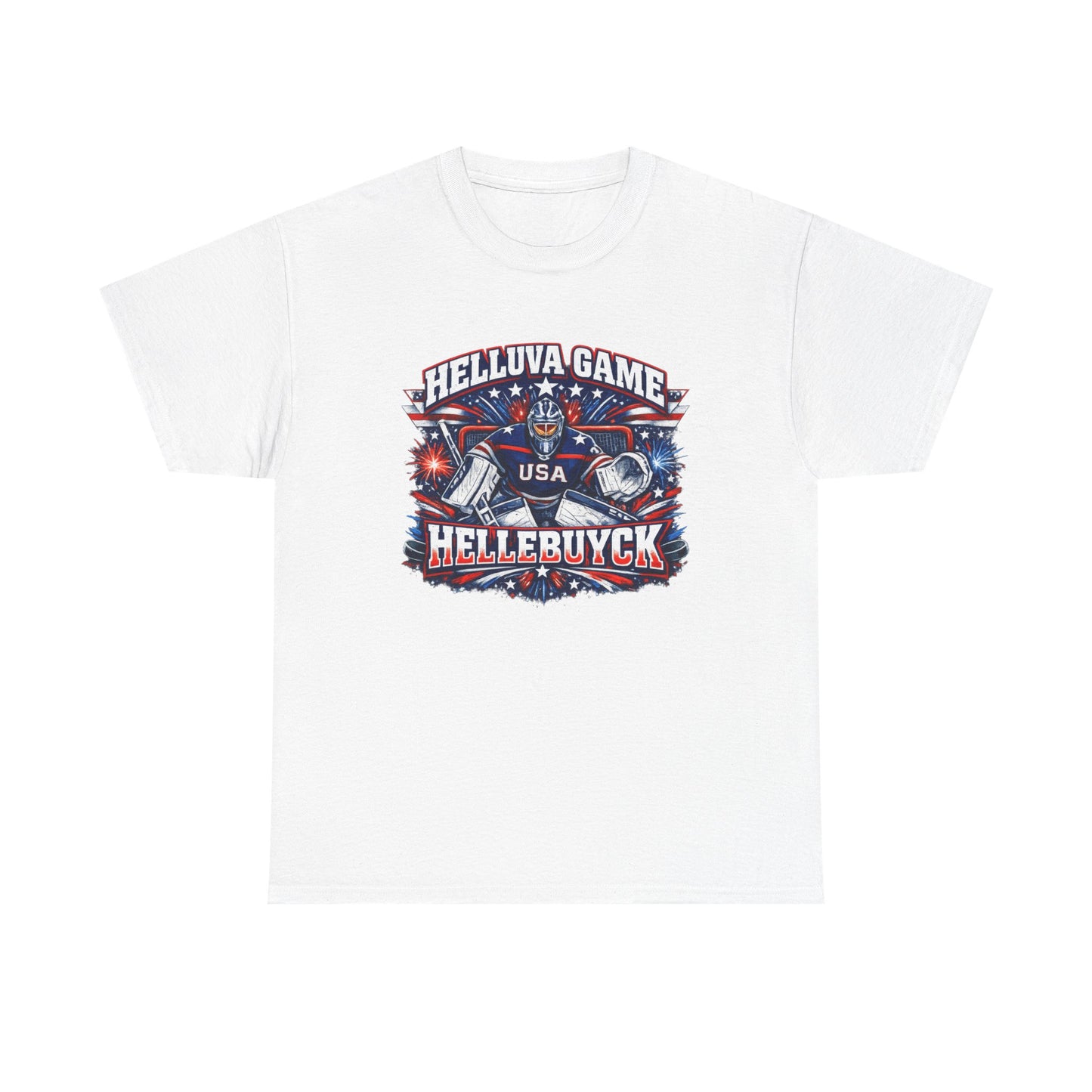Helluva Game Hellebuyck USA Hockey Shirt – Red White Blue Goalie Tee