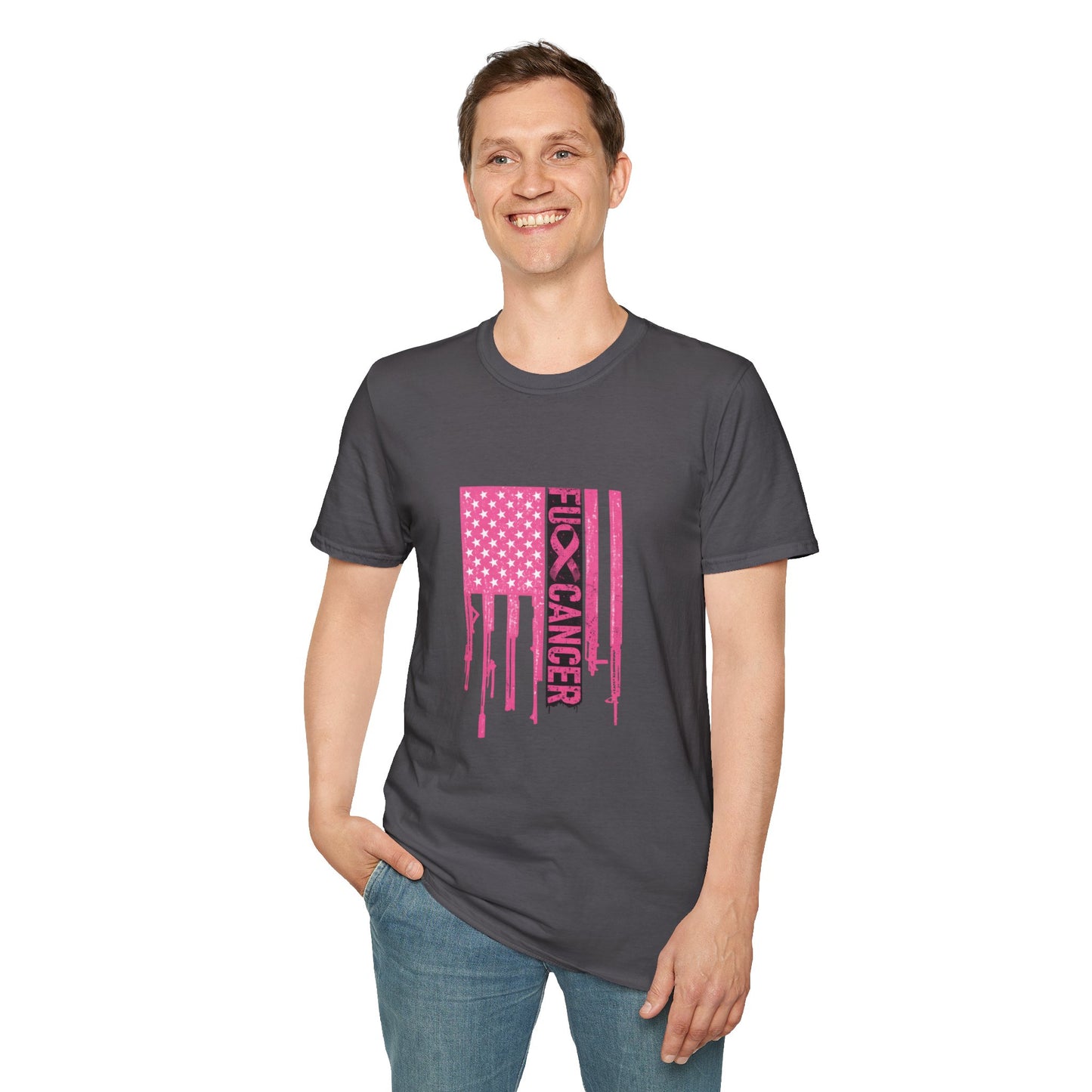 Breast Cancer Awareness Flag T-Shirt — Pink "Kick Cancer" Drip Design