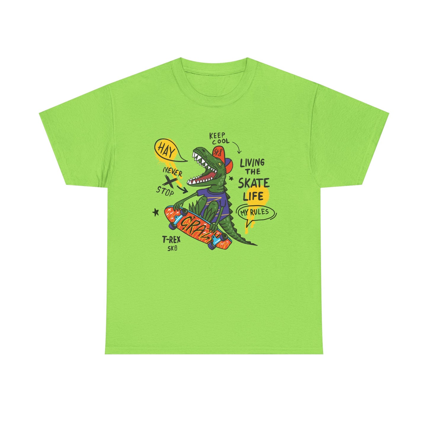 Dinosaur Skateboard T-Shirt – “Living the Skate Life” Graphic Tee