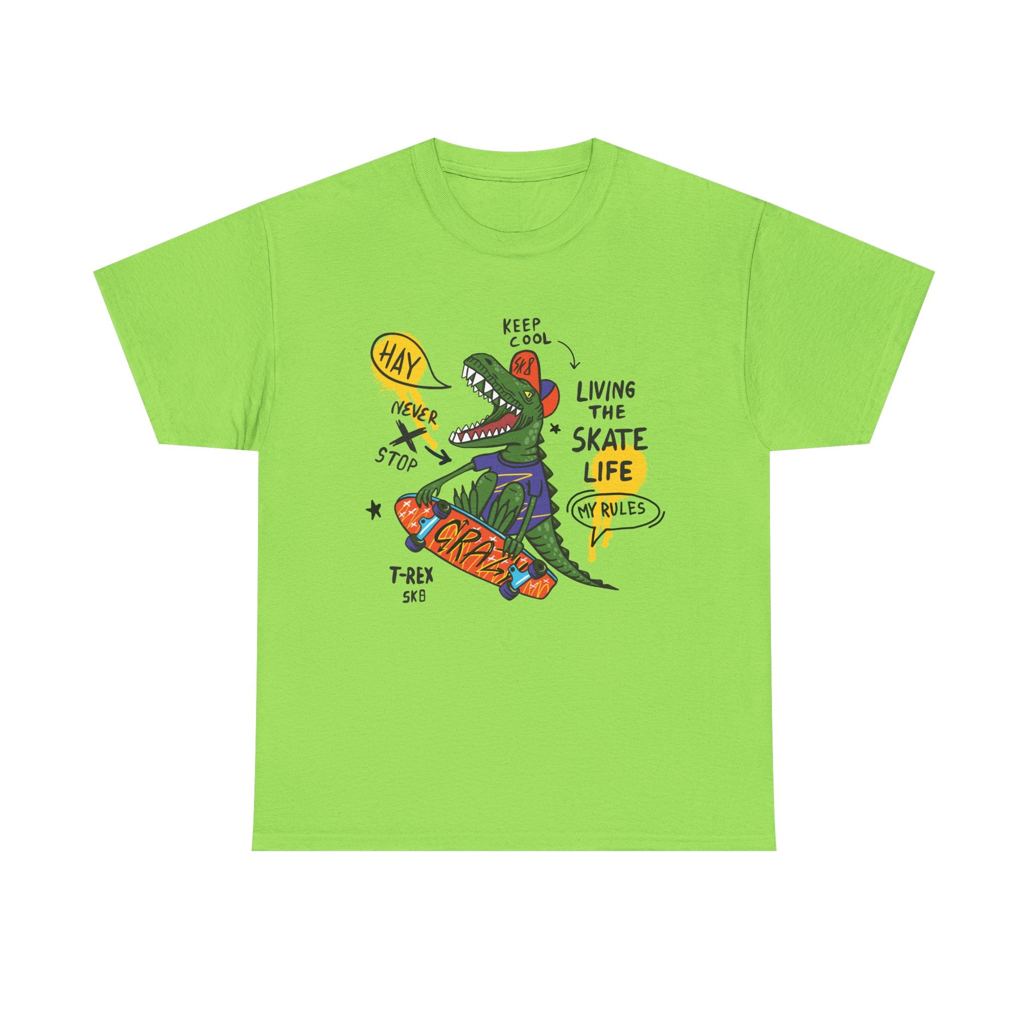 Dinosaur Skateboard T-Shirt – “Living the Skate Life” Graphic Tee