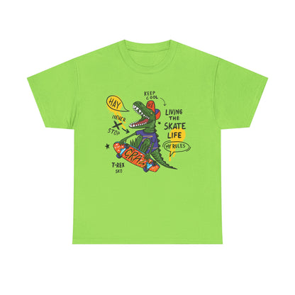 Dinosaur Skateboard T-Shirt – “Living the Skate Life” Graphic Tee