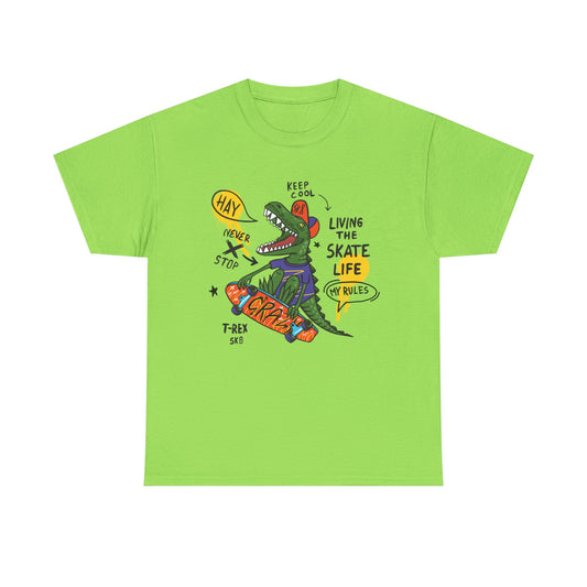Dinosaur Skateboard T-Shirt – “Living the Skate Life” Graphic Tee