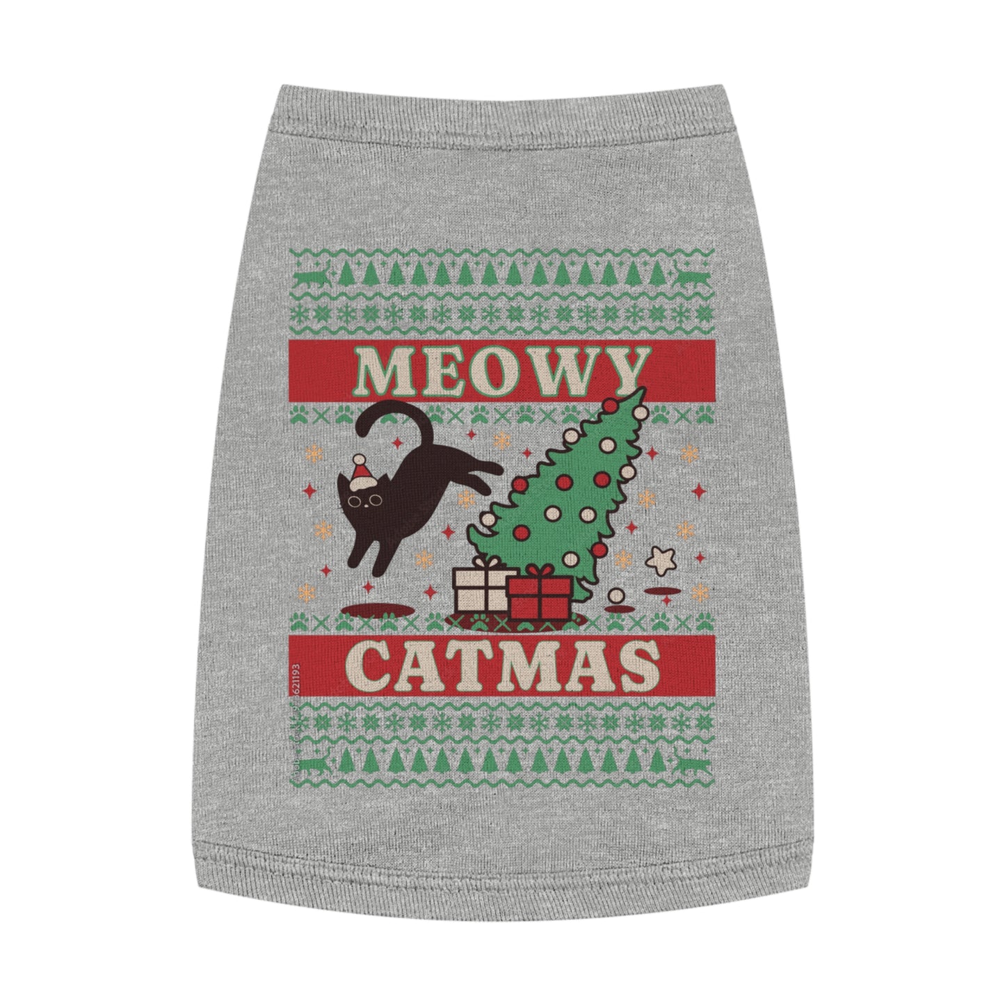 Meowy Catmas Pet Tank Top – Funny Christmas Cat/Dog Shirt for Pets