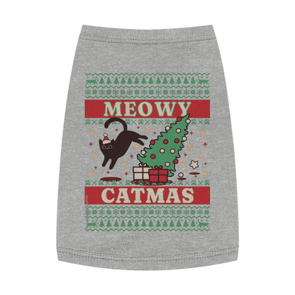 Meowy Catmas Pet Tank Top – Funny Christmas Cat/Dog Shirt for Pets