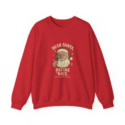 Crewneck Sweatshirt – 'Dear Santa Define Nice' Vintage Santa Christmas Pullover