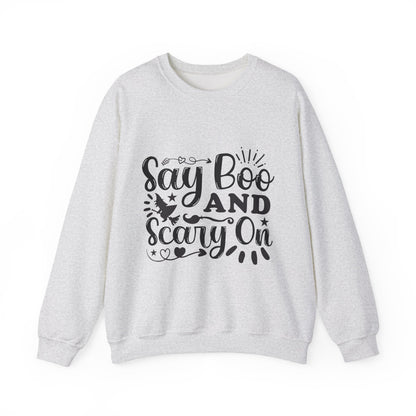 Say Boo and Carry On Funny Halloween Sweatshirt | Spooky Season Crewneck