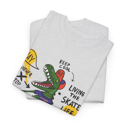 Dinosaur Skateboard T-Shirt – “Living the Skate Life” Graphic Tee