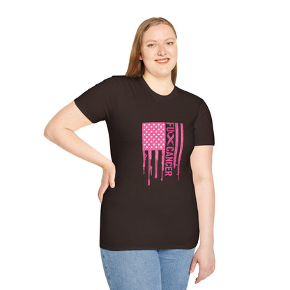 Breast Cancer Awareness Flag T-Shirt — Pink "Kick Cancer" Drip Design