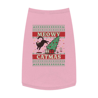 Meowy Catmas Pet Tank Top – Funny Christmas Cat/Dog Shirt for Pets