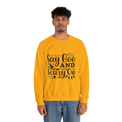 Say Boo and Carry On Funny Halloween Sweatshirt | Spooky Season Crewneck