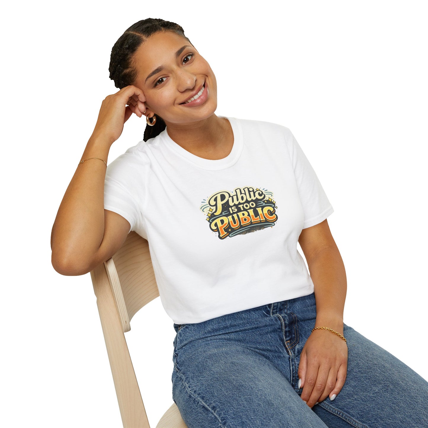 "Public Is Too Public" Graphic T-Shirt — Retro Statement Tee