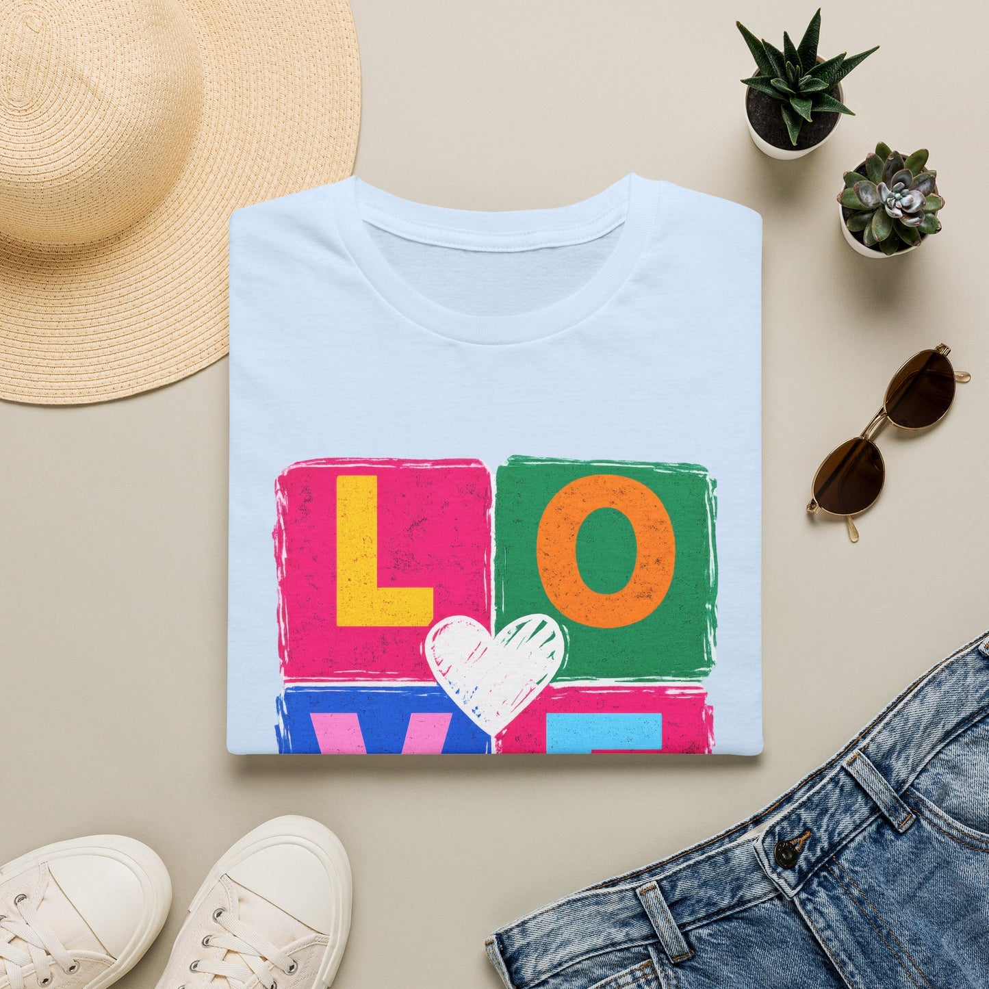 Colorful LOVE Pop Art Heart Graphic T-Shirt