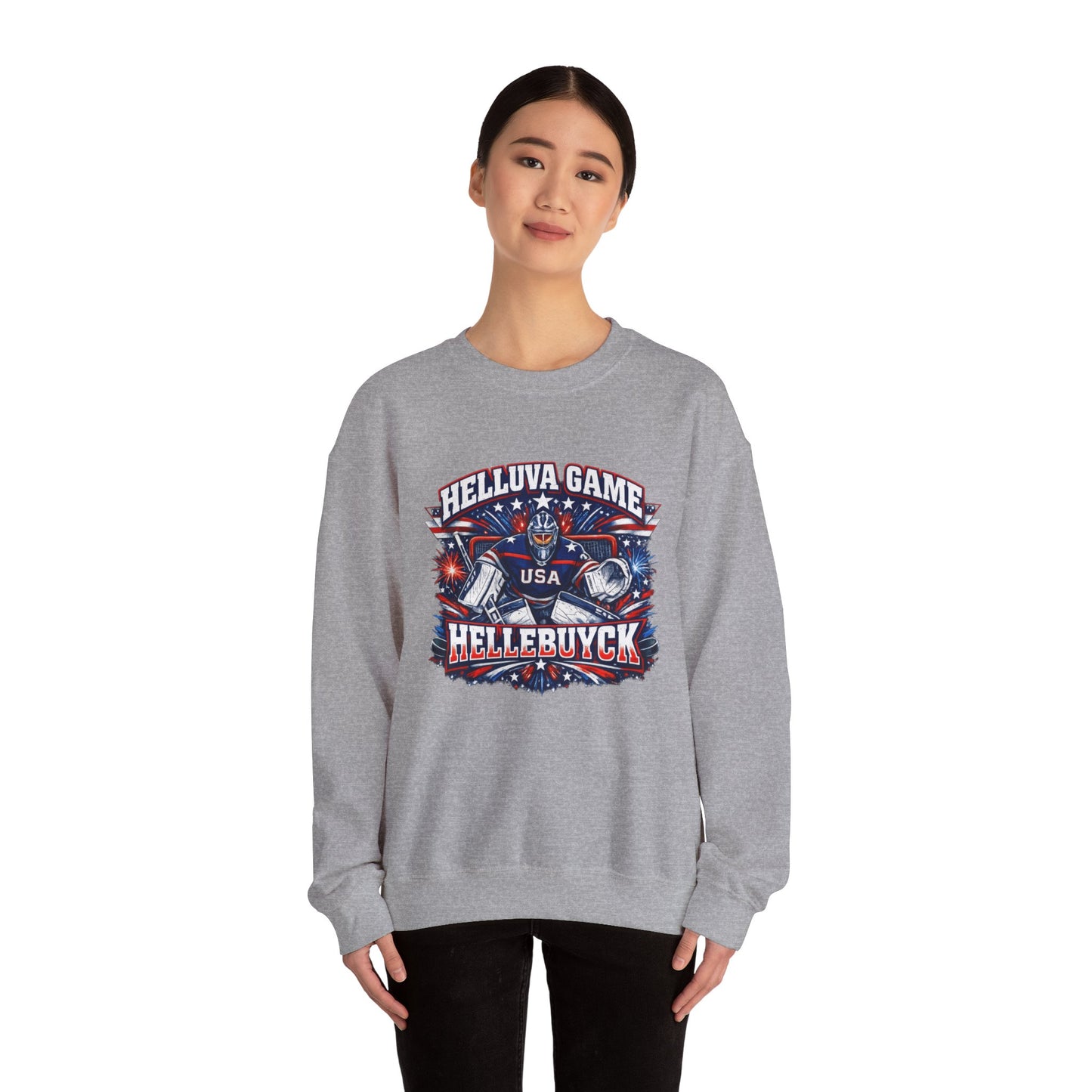 HelluVa Game Hellebuyck Sweatshirt – Red White & Blue Hockey Fan Sweatshirt