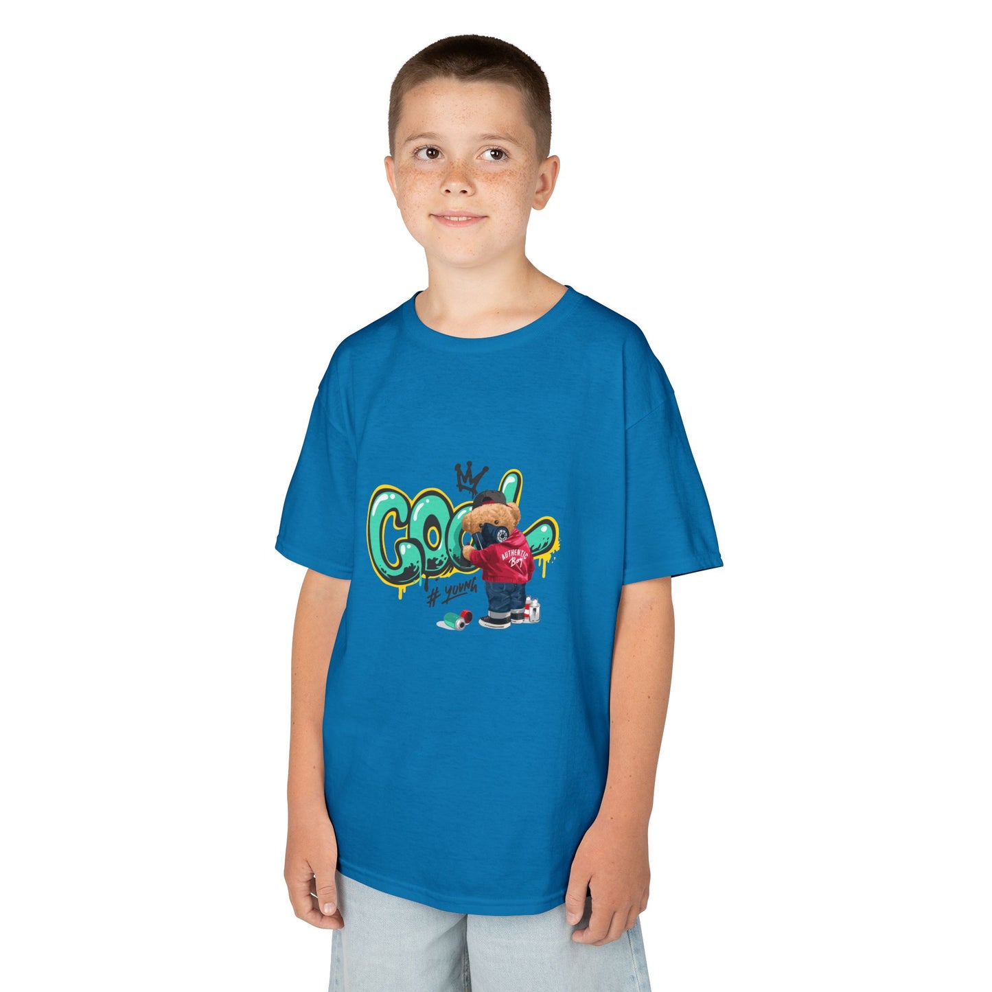 COOL Teddy Bear Graphic Kids' T-Shirt – "Authentic Boy" for Little Trendsetters!