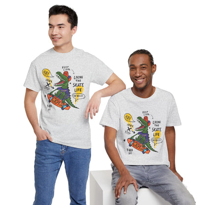 Dinosaur Skateboard T-Shirt – “Living the Skate Life” Graphic Tee