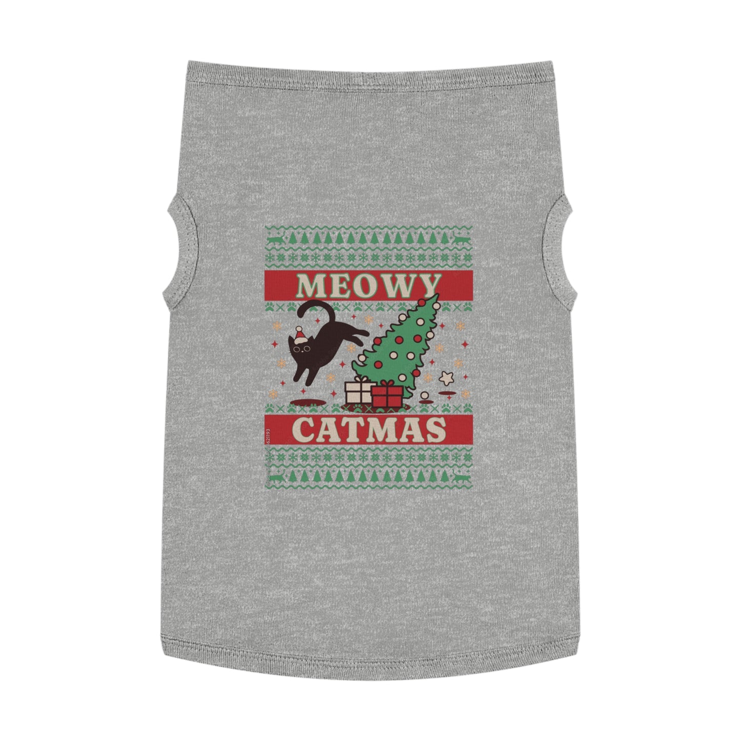 Meowy Catmas Pet Tank Top – Funny Christmas Cat/Dog Shirt for Pets