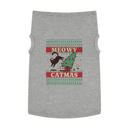 Meowy Catmas Pet Tank Top – Funny Christmas Cat/Dog Shirt for Pets