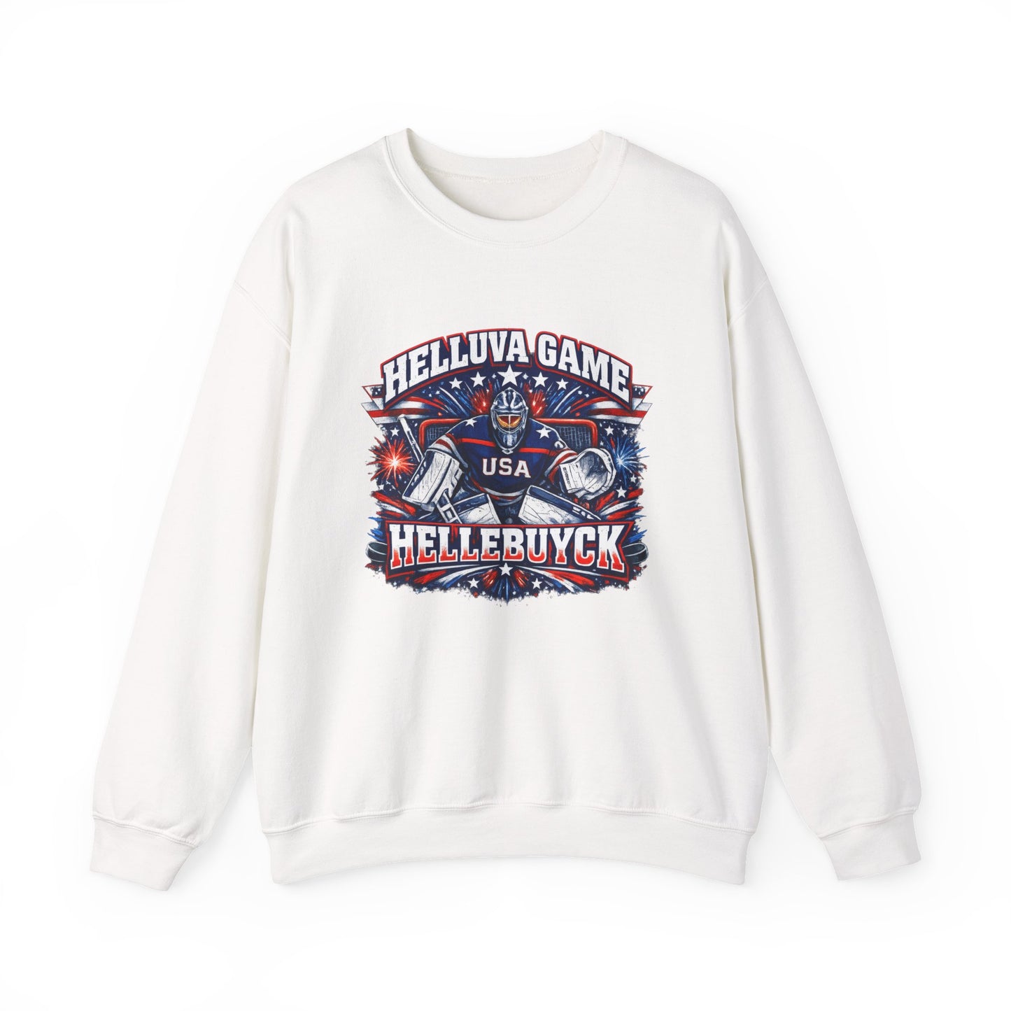 HelluVa Game Hellebuyck Sweatshirt – Red White & Blue Hockey Fan Sweatshirt