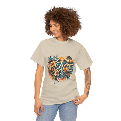PEACE Watercolor Dove & Sunrise Shirt – Boho Groovy Typography Tee