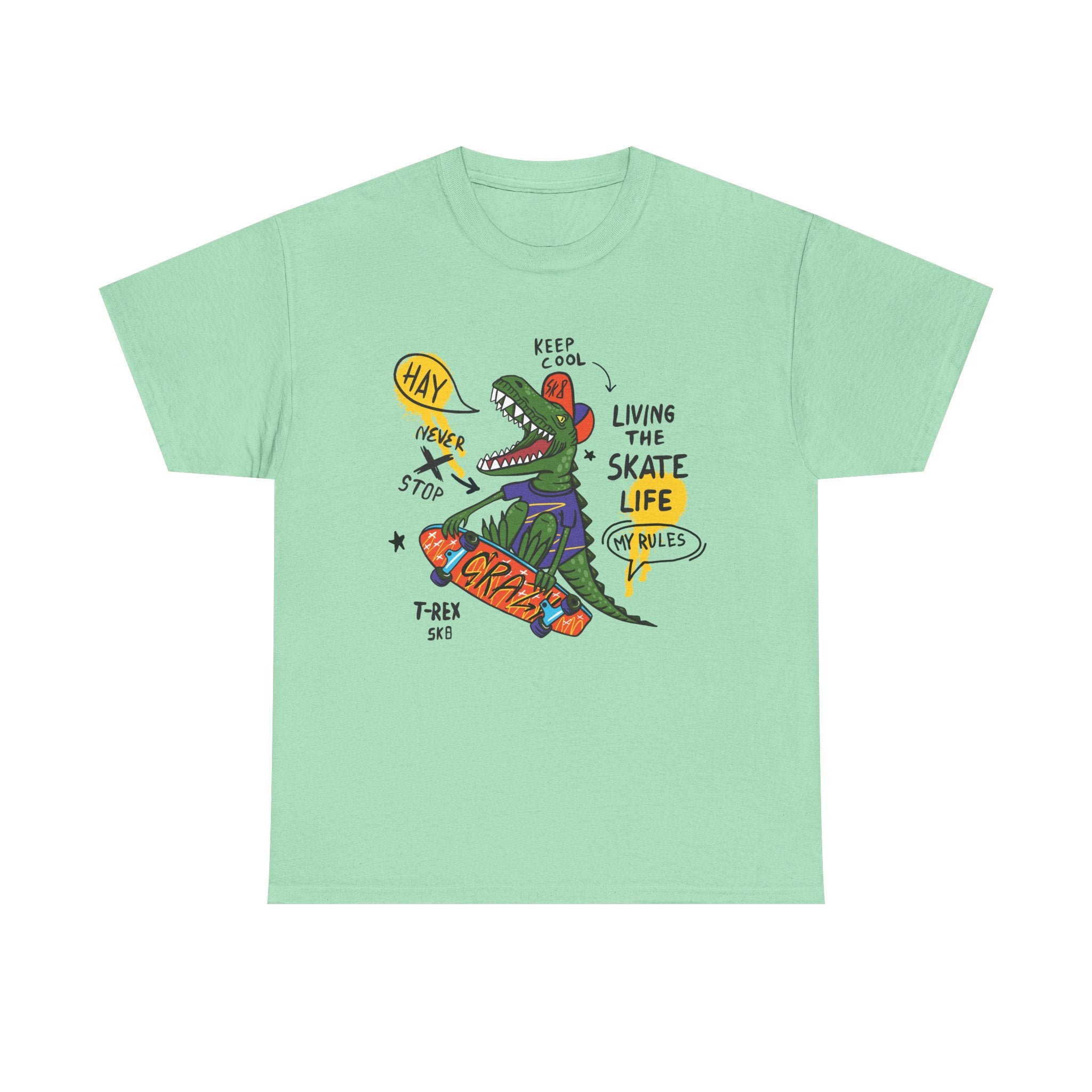 Dinosaur Skateboard T-Shirt – “Living the Skate Life” Graphic Tee