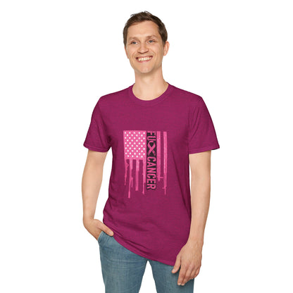 Breast Cancer Awareness Flag T-Shirt — Pink "Kick Cancer" Drip Design