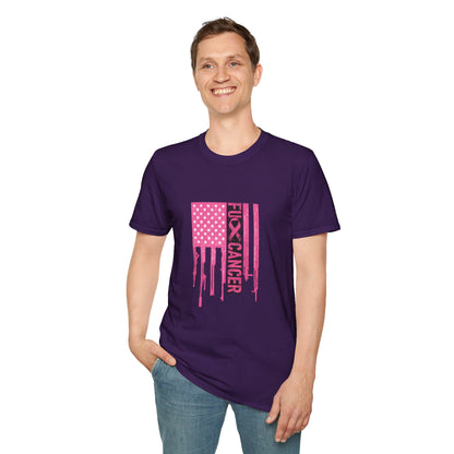Breast Cancer Awareness Flag T-Shirt — Pink "Kick Cancer" Drip Design