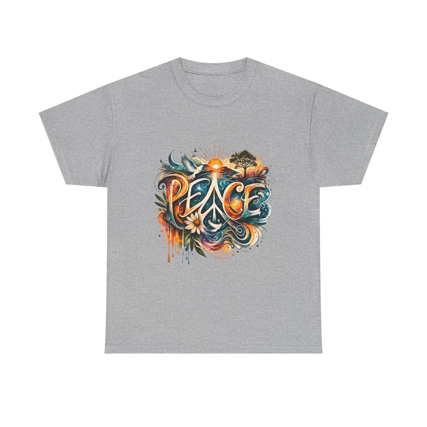 PEACE Watercolor Dove & Sunrise Shirt – Boho Groovy Typography Tee