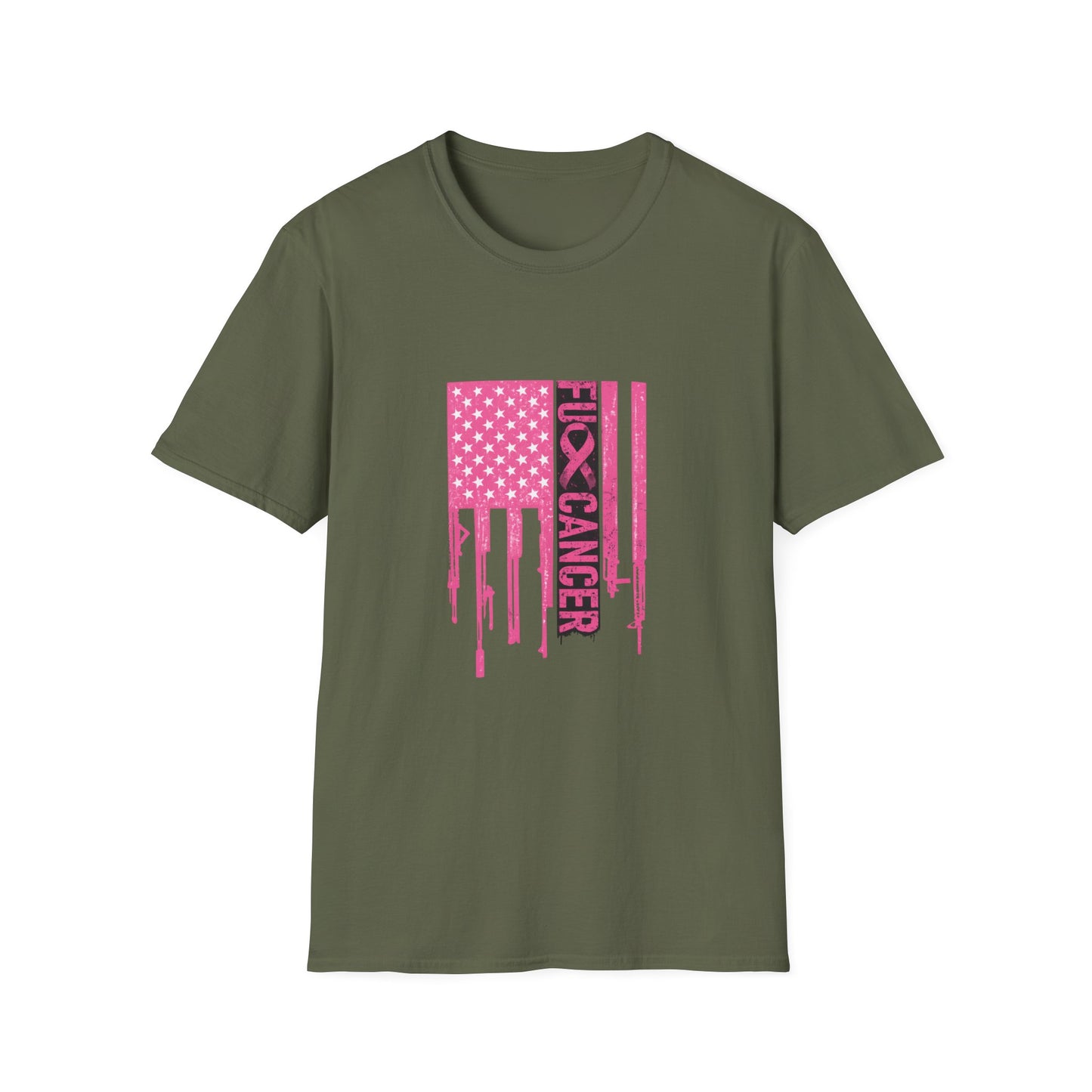 Breast Cancer Awareness Flag T-Shirt — Pink "Kick Cancer" Drip Design
