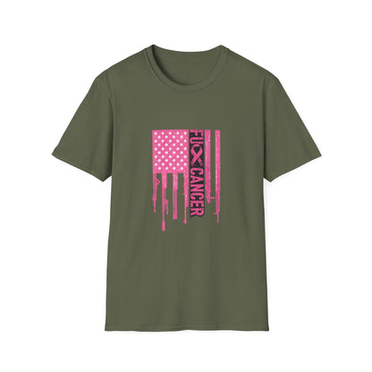 Breast Cancer Awareness Flag T-Shirt — Pink "Kick Cancer" Drip Design