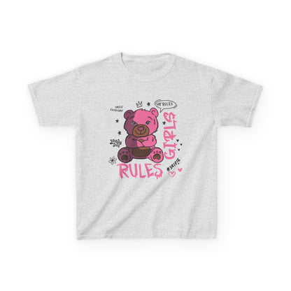Sassy Cartoon Kids Tee - Girl's Rules Pink Teddy Bear Graphic
