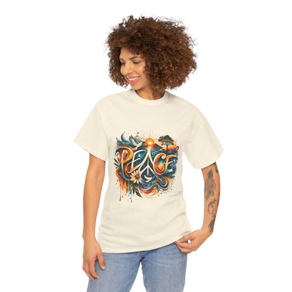 PEACE Watercolor Dove & Sunrise Shirt – Boho Groovy Typography Tee