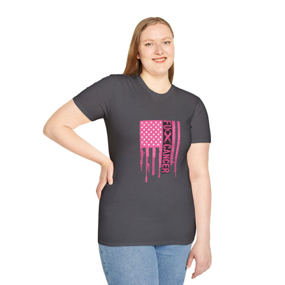 Breast Cancer Awareness Flag T-Shirt — Pink "Kick Cancer" Drip Design