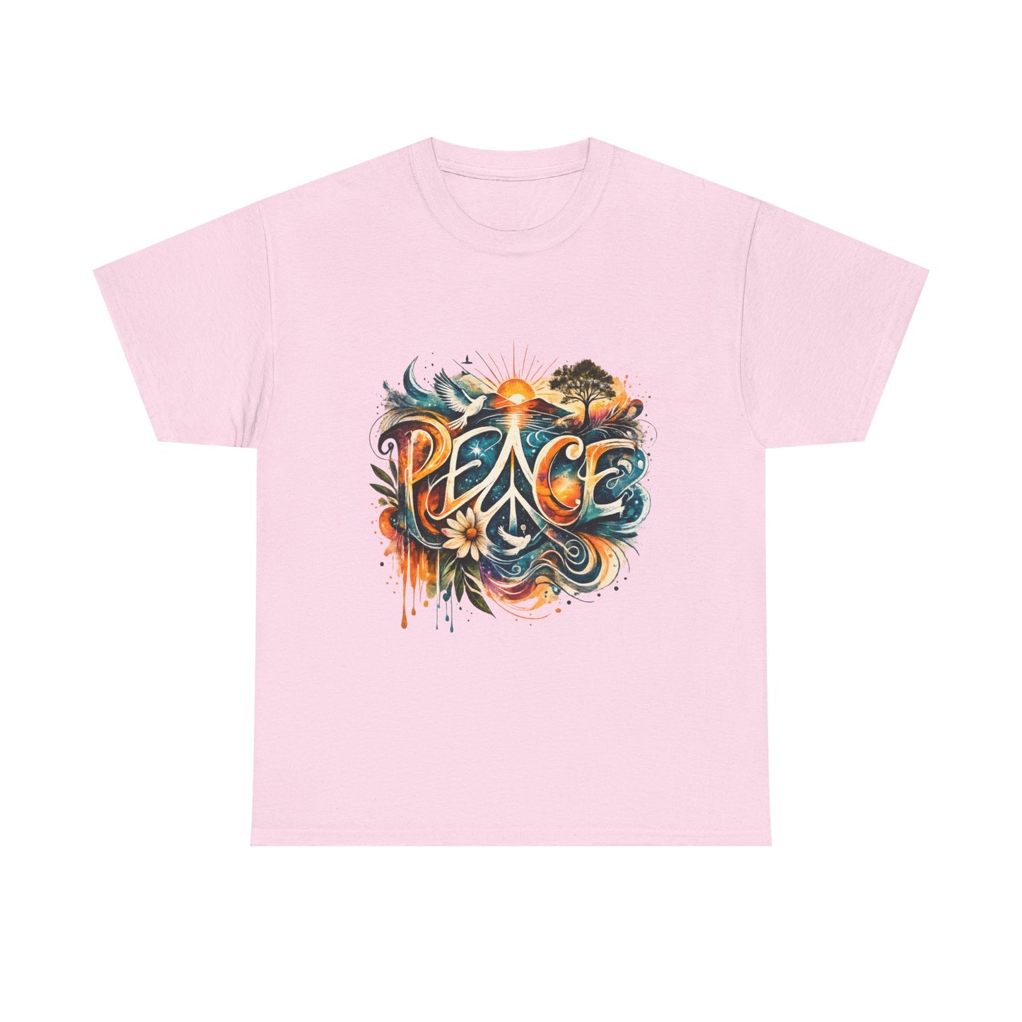 PEACE Watercolor Dove & Sunrise Shirt – Boho Groovy Typography Tee