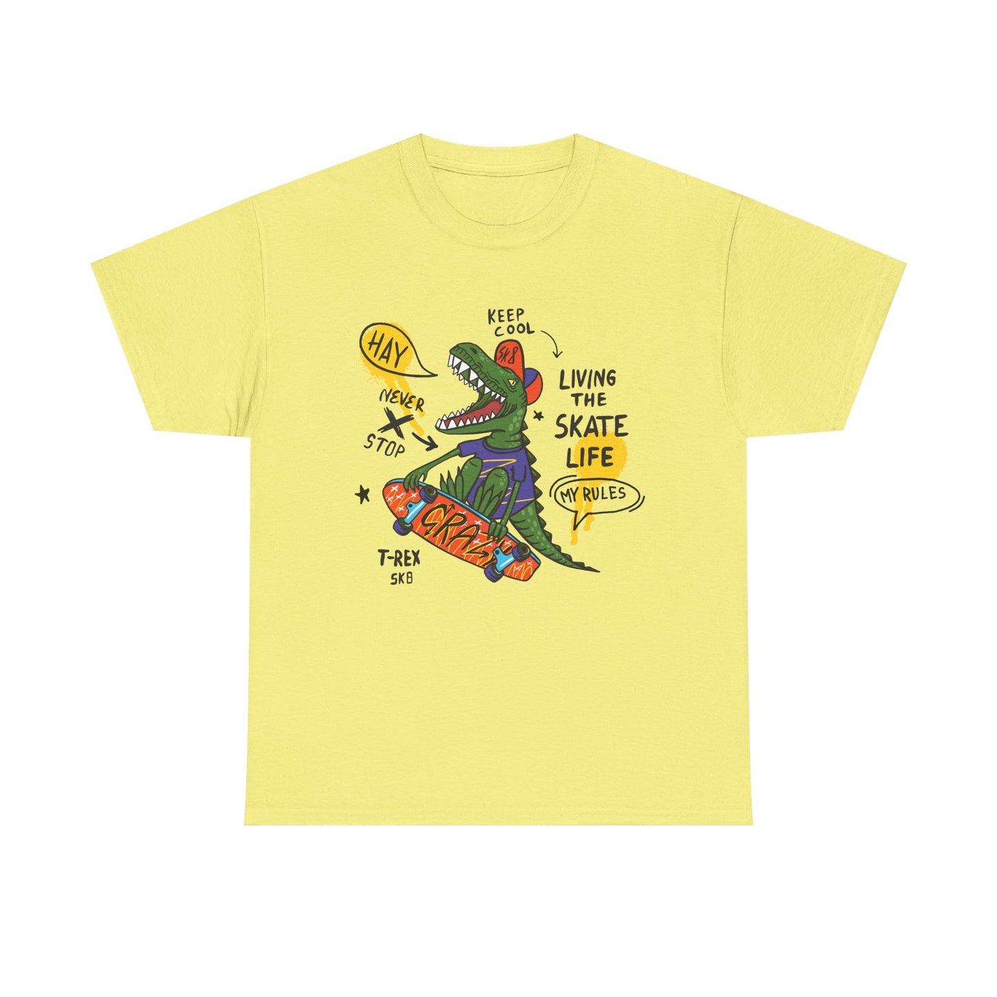 Dinosaur Skateboard T-Shirt – “Living the Skate Life” Graphic Tee