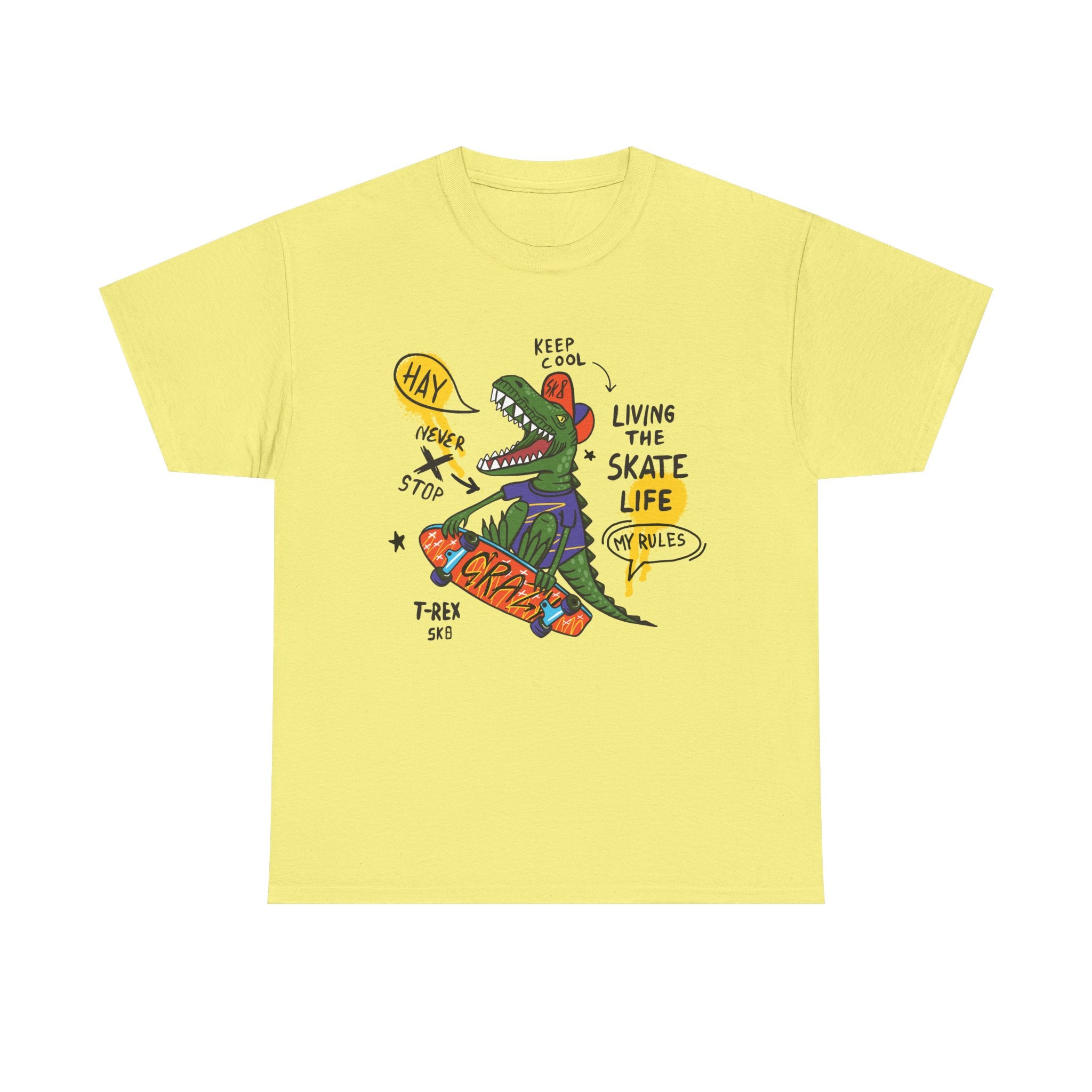 Dinosaur Skateboard T-Shirt – “Living the Skate Life” Graphic Tee