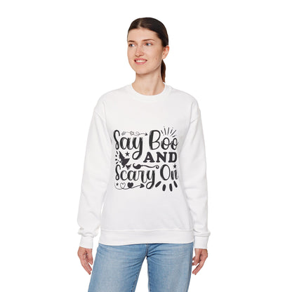 Say Boo and Carry On Funny Halloween Sweatshirt | Spooky Season Crewneck