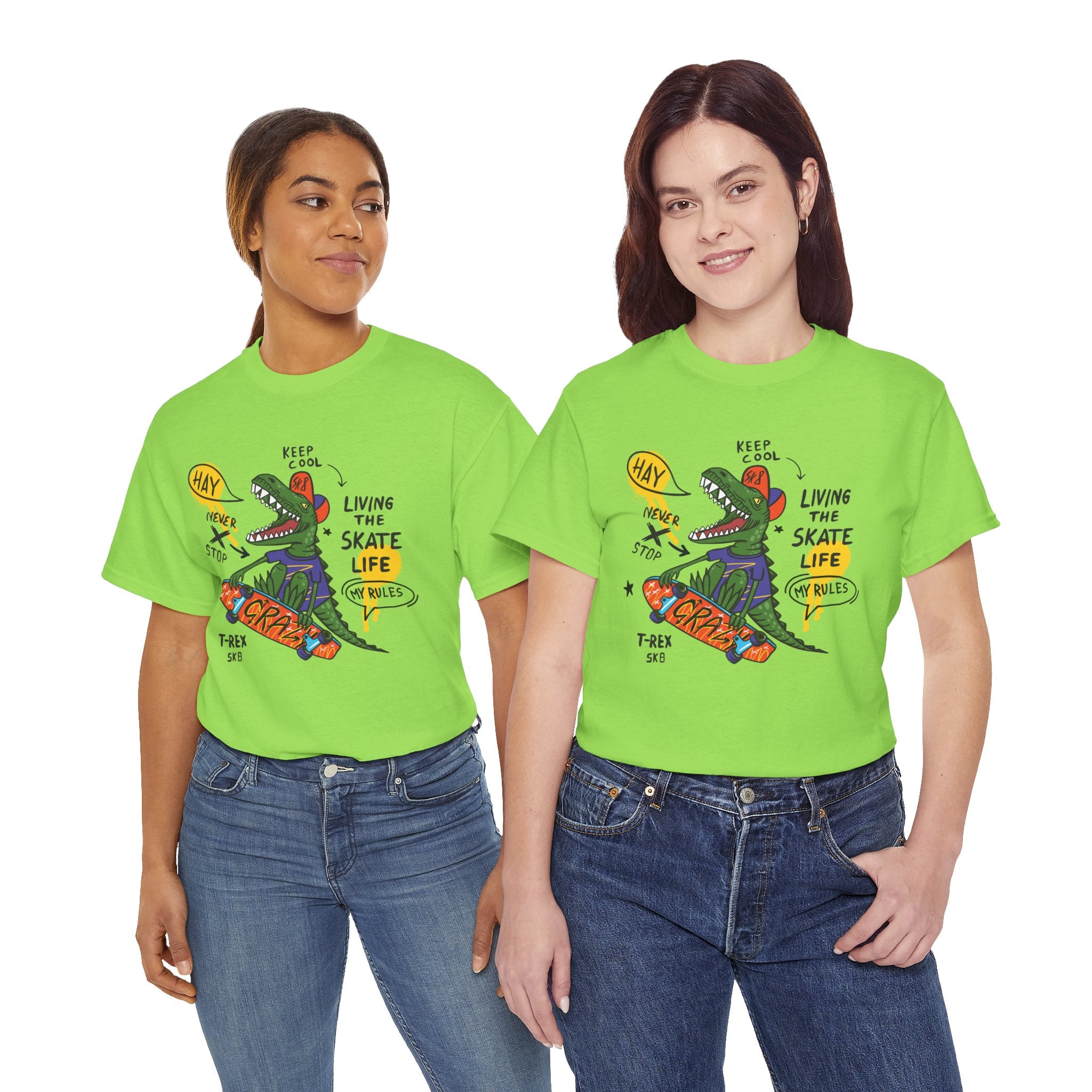 Dinosaur Skateboard T-Shirt – “Living the Skate Life” Graphic Tee