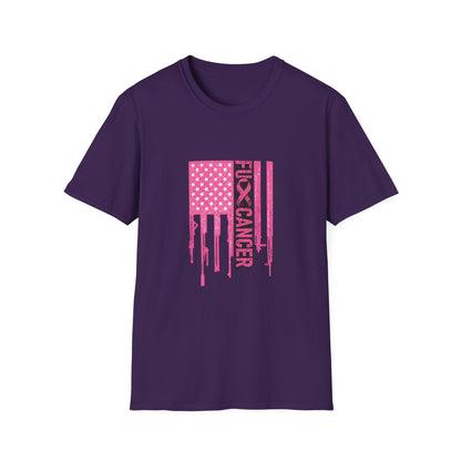 Breast Cancer Awareness Flag T-Shirt — Pink "Kick Cancer" Drip Design