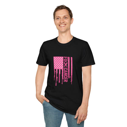 Breast Cancer Awareness Flag T-Shirt — Pink "Kick Cancer" Drip Design