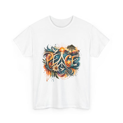 PEACE Watercolor Dove & Sunrise Shirt – Boho Groovy Typography Tee