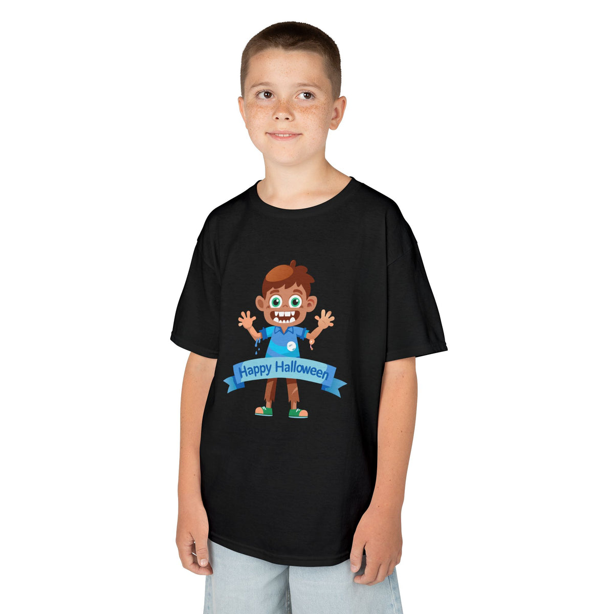 Happy Halloween: Fun Cartoon Boy Scary Face Graphic Kids' T-Shirt