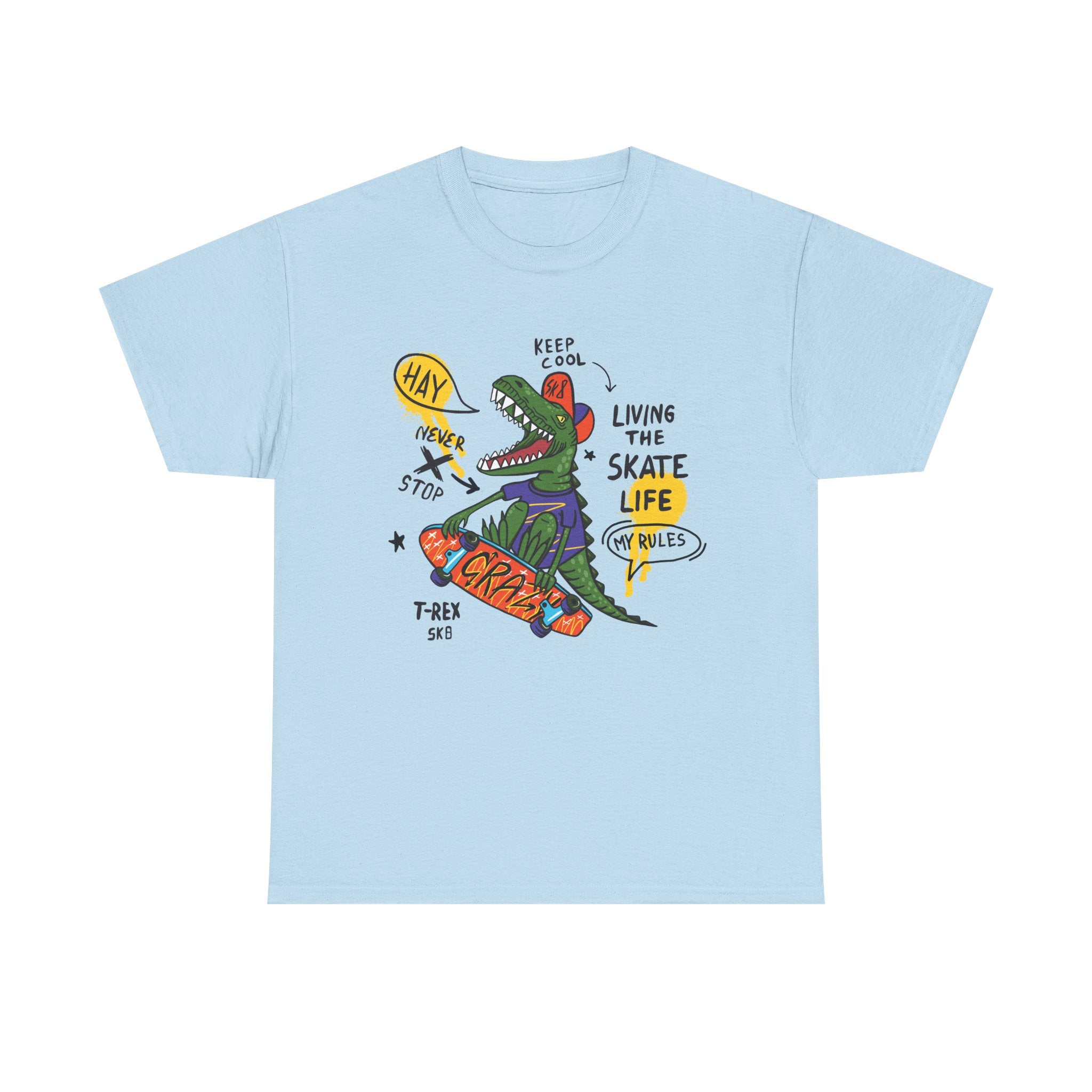 Dinosaur Skateboard T-Shirt – “Living the Skate Life” Graphic Tee