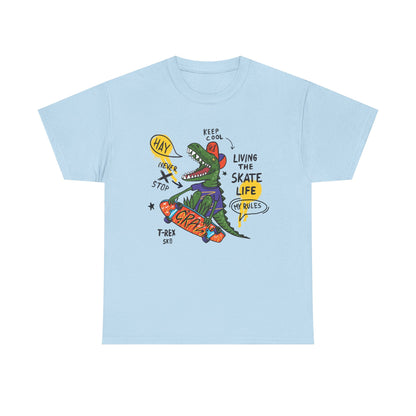 Dinosaur Skateboard T-Shirt – “Living the Skate Life” Graphic Tee